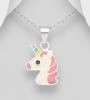 Unicorn Pendant Necklace, Decorated with Coloured Enamel, Sterling Silver - 925 Sterling Silver Unicorn Pendant Decorated with Colored Enamel