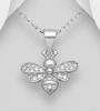 Bee Necklace, Decorated with CZ Simulated Diamonds. Sterling Silver - Sterling Silver Bee Pendant, Decorated with CZ Simulated Diamonds