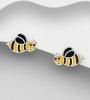 Bee Push-Back Earrings, Decorated with Coloured Enamel. Sterling Silver