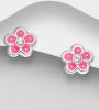 Flower Push-Back Earrings Decorated With Colored Enamel & Crystal Glass Sterling Silver - Flower Push-Back Earrings Decorated With Colored Enamel & Crystal Glass 925 Sterling Silver