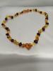 Amber Necklace for child (33 cm) - Amber Jewellery - Hand-Made from Certified Baltic Amber, Multi with Heart Pendant - Healing Amber with Heart pendant 33cm