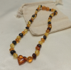 33cm Amber Necklace for child Multi with Heart Pendant - Amber Necklace for child (33 cm) - Amber Jewellery - Hand-Made from Certified Baltic Amber, Multi with Heart Pendant
