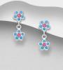 Flower droplets earrings with coloured enamel, Handmade in Sterling Silver from Xantara Jewellery,