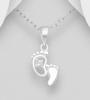 925 Sterling Silver Mom & Baby Feet Pendant Decorated With Simulated Diamond CZ