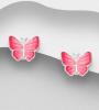 Butterfly Push Back Earrings Decorated With Coloured Enamel. Sterling Silver