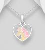 Heart and Horse Pendant Necklace, Decorated with Coloured Enamel, 925 Sterling Silver
