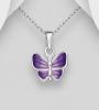 Butterfly Necklace Decorated With Coloured Enamel. Sterling Silver - Sterling Silver Butterfly Pendant Decorated With Coloured Enamel