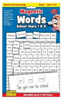 National Literacy Strategy Magnetic words and board for Years 1 & 2 Key Stage 1