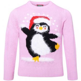 Kids Eyelash Yarn Penguin Christmas Jumper