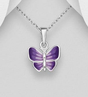 Butterfly Necklace Decorated With Coloured Enamel. Sterling Silver