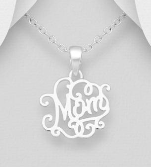 "Mom" Silver Necklace  925 Sterling