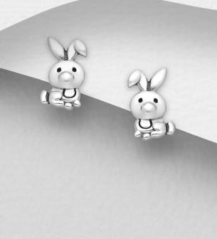 Oxidized Rabbit Push-Back Earrings Sterling Silver