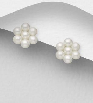 Simulated Pearl Flower Push-Back Earrings Sterling Silver