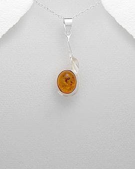 Amber Pendant Necklace, Baltic Amber, Sterling Silver