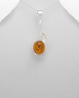 Amber Pendant Necklace, Baltic Amber, Sterling Silver