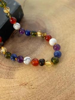 Amber Chakra colours Necklace for Adult  60 cm - Hand-Made from Certified Baltic Amber