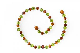 Amber and Green Peridot Necklace for Adult  (60 cm)  Hand-Made from Certified Baltic Amber,