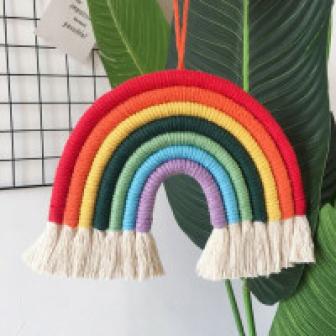 Hand Woven Colorful Macrame Rainbow Tapestry