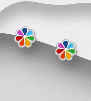 Rainbow Flower Earrings Decorated With Coloured Enamel, Handmade Sterling Silver from Xantara Jewellery