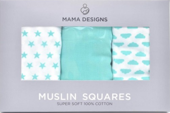 Mama Design Muslin Squares NEW BUT BOX DAMAGED ,3 pack
