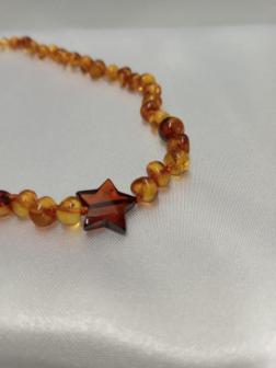 33 cm- Amber Necklace - Honey with Star Pendant