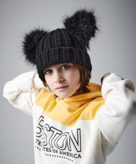 Junior Double Pom Pom Winter Knitted Warm Thick Beanie Cap