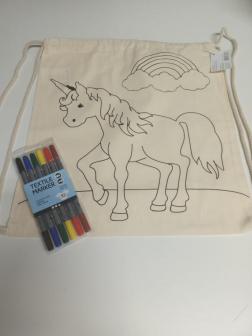 Colour your own Sleepover Unicorn Pull string bag including Textile Markers