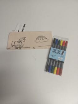Cotton unicorn-pencil-case-including-textile-markers