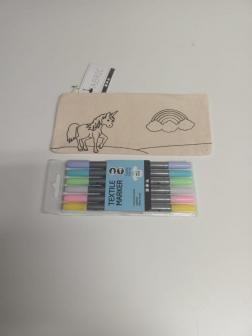 Cotton unicorn-pencil-case-including-textile-markers