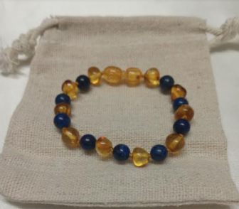 Amber and Lapis Lazuli Healing Bracelet or Anklet 15cm