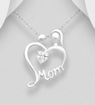 Sterling Silver Mom Necklace decorated with CZ diamond in the centre
