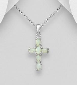 Sterling Silver Cross Pendant, Decorated with Ethiopian Opal