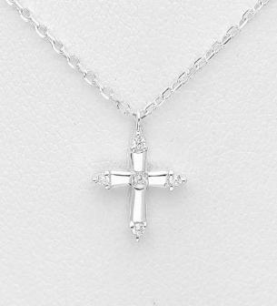Cross Necklace, Decorated with with CZ Simulated Diamonds