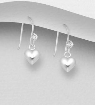 Sterling Silver Heart Hook Earrings Decorated With CZ Simulated Diamond