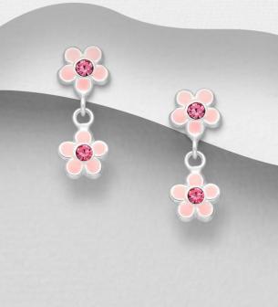 Flower droplets earrings with coloured enamel, Handmade in Sterling Silver from Xantara Jewellery,