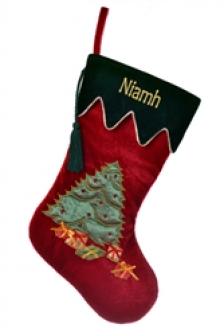 Personalised Velvet Stocking with Tassel and Applique Tree