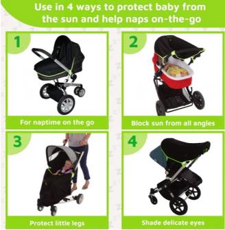 SnoozeShade Original (0-6m) Universal-fit pram/pushchair sun and sleep shade Blocks 99% of UV