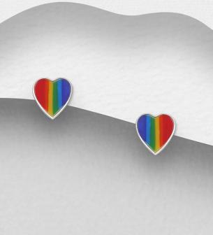 Rainbow heart Earrings Decorated With Coloured Enamel, Handmade Sterling Silver from Xantara Jewellery