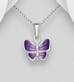 Butterfly Necklace Decorated With Coloured Enamel. Sterling Silver
