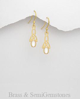 Celtic design drop gold plated earring with Opal semi Gemstone